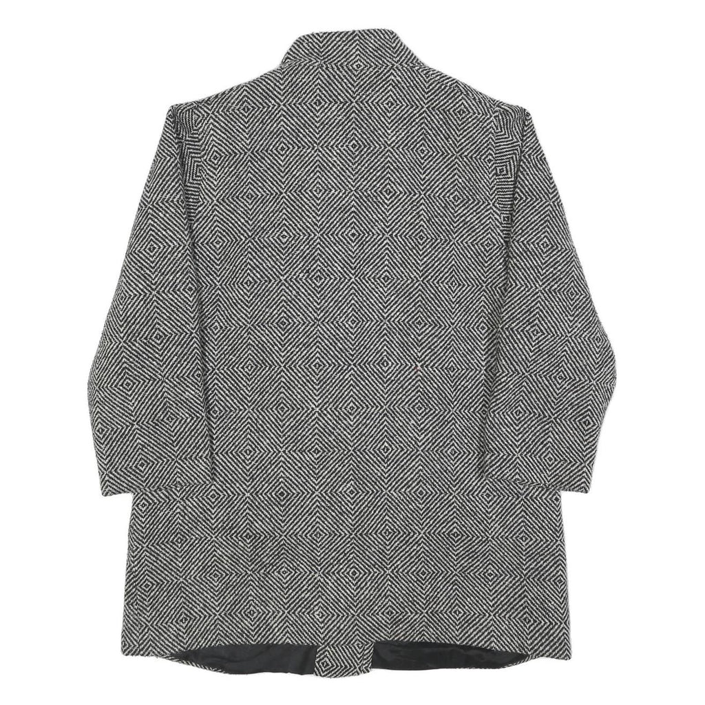 Womens Black & White Geometric Pattern Button Jacket L Woven Double Breasted