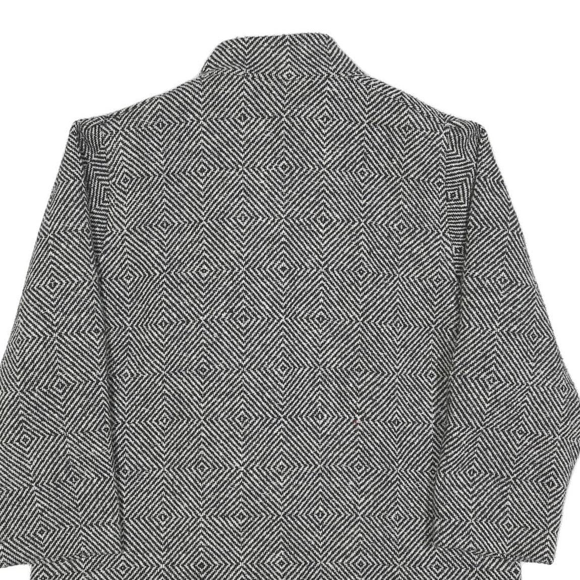 Womens Black & White Geometric Pattern Button Jacket L Woven Double Breasted
