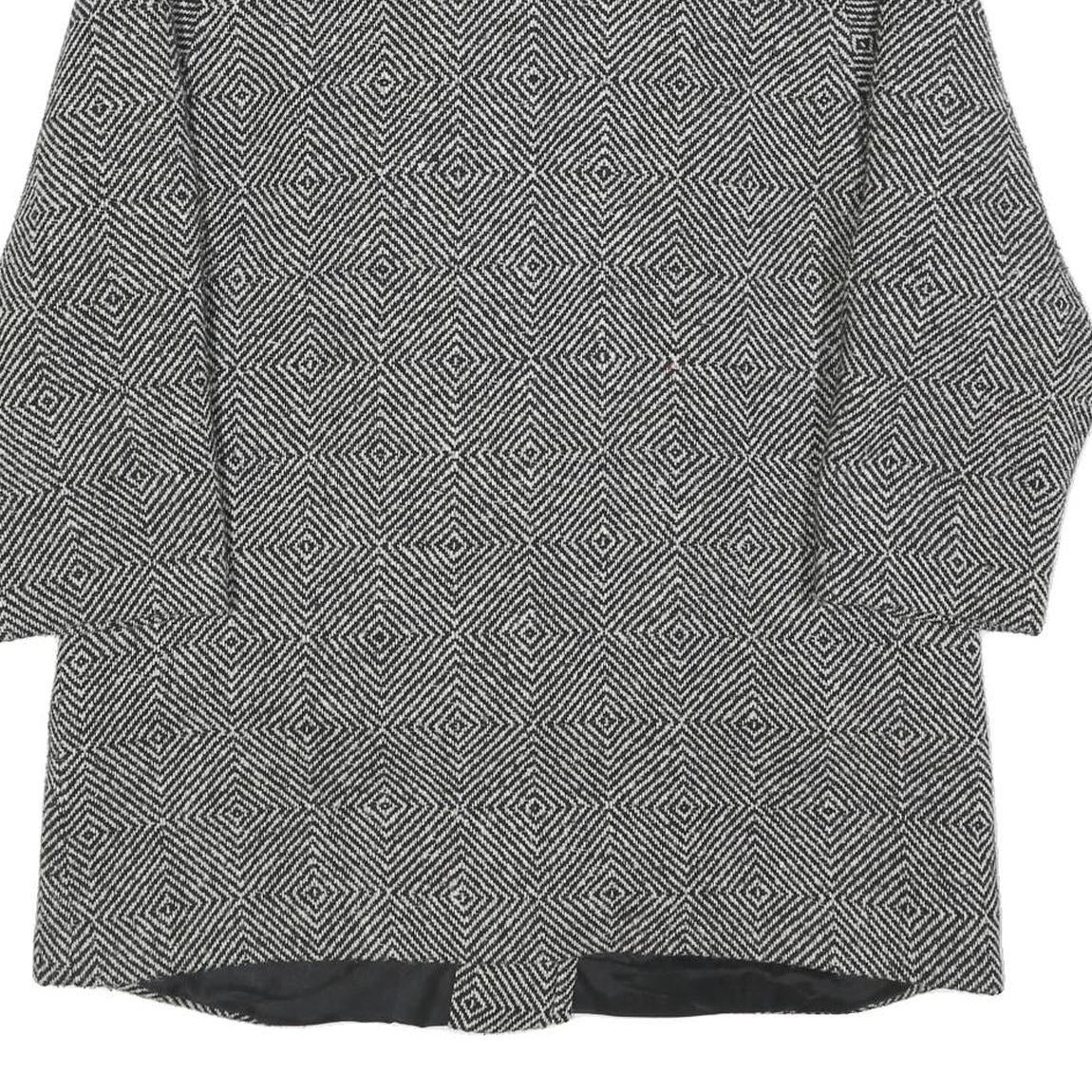 Womens Black & White Geometric Pattern Button Jacket L Woven Double Breasted