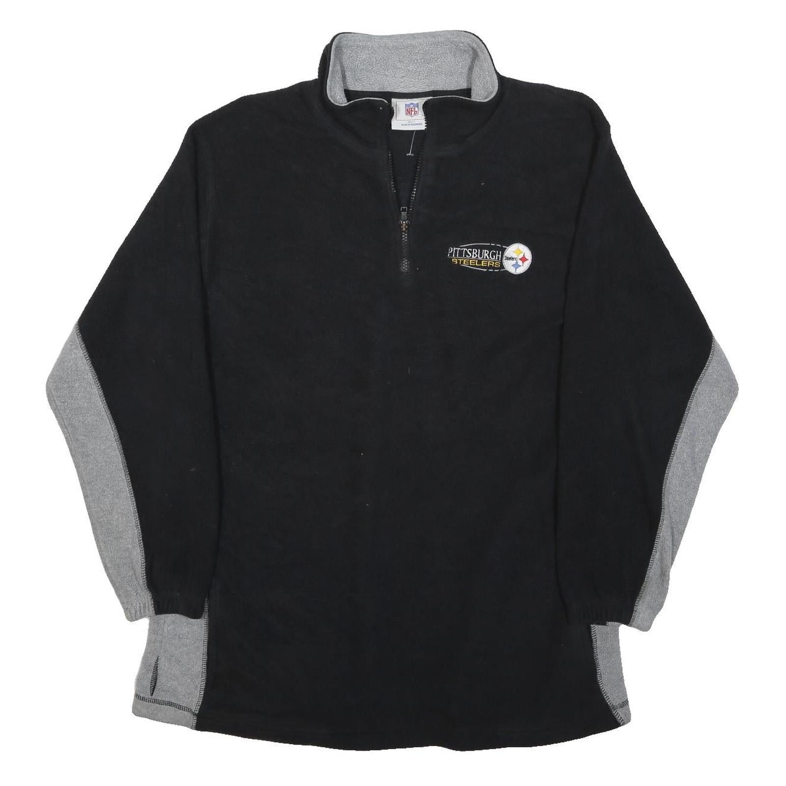 NFL Mens Black & Grey Pittsburgh Steelers Zip Up Fleece Jacket L Polyester
