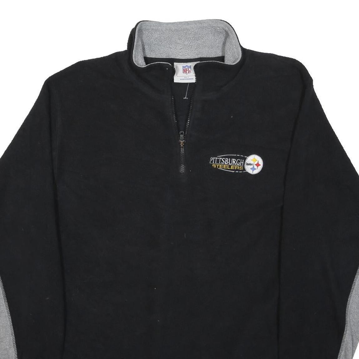 NFL Mens Black & Grey Pittsburgh Steelers Zip Up Fleece Jacket L Polyester