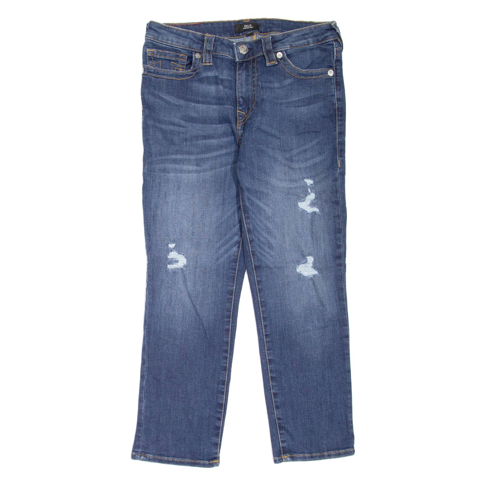 TRUE RELIGION Halle Mid Rise Crop Womens Jeans Blue Slim Tapered W30 L24