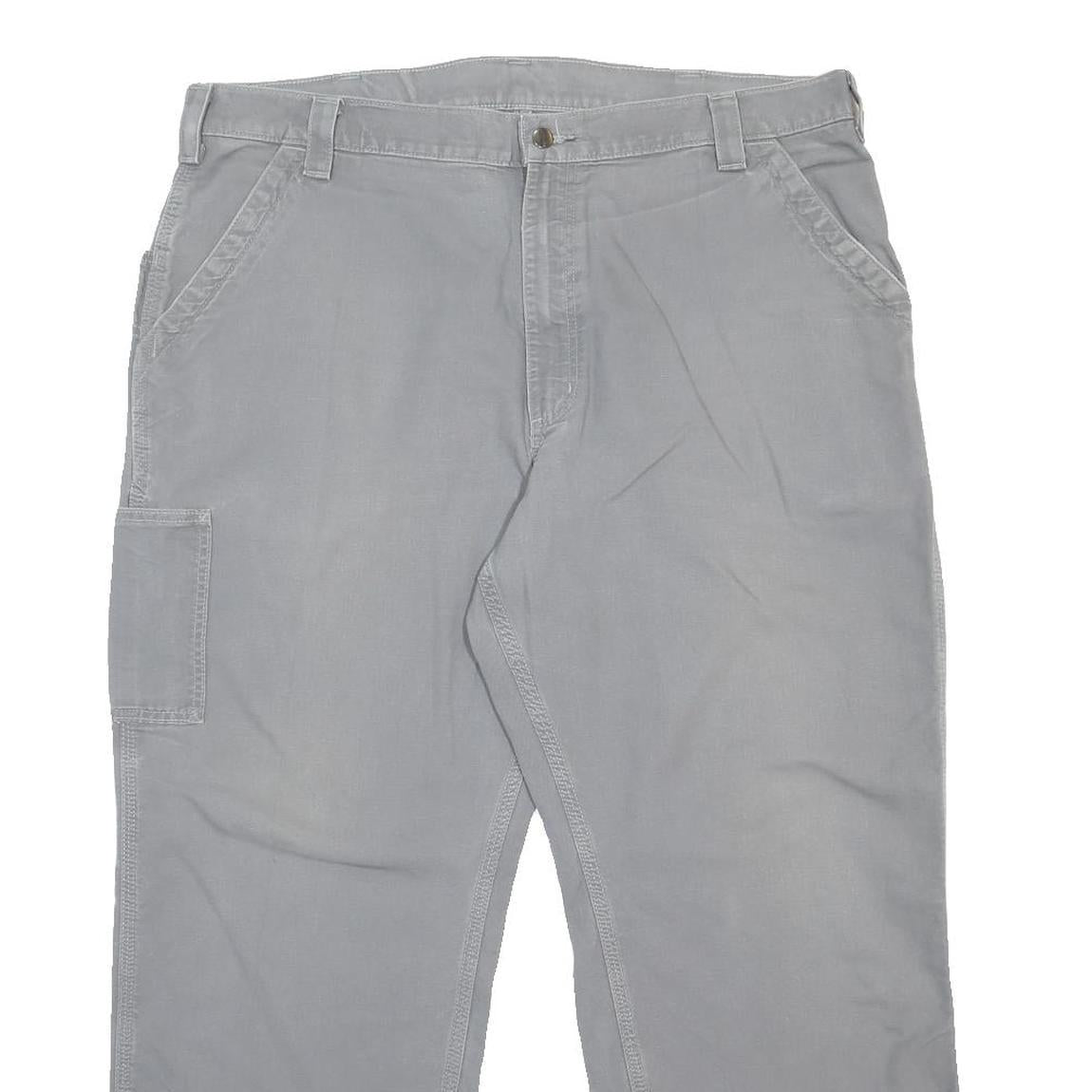 CARHARTT Mens Cotton Blend Relaxed Grey Workwear Trousers W40 L29 Durable Zip