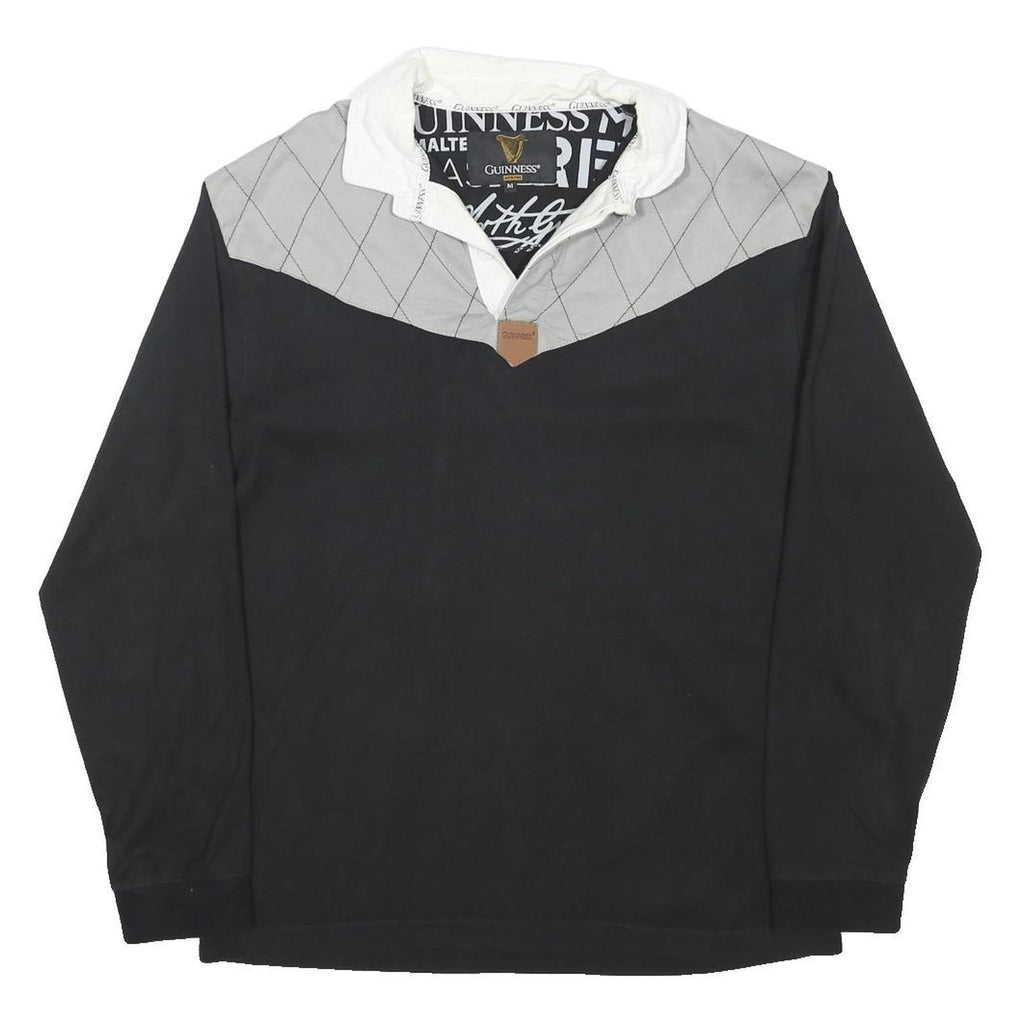 GUINNESS Womens Black & Grey Long Sleeve Plain M Cotton Blend Polo Shirt