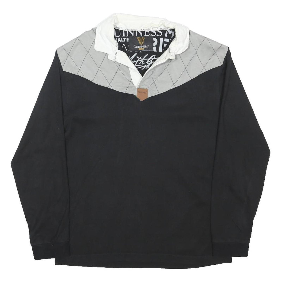 GUINNESS Womens Black & Grey Long Sleeve Plain M Cotton Blend Polo Shirt