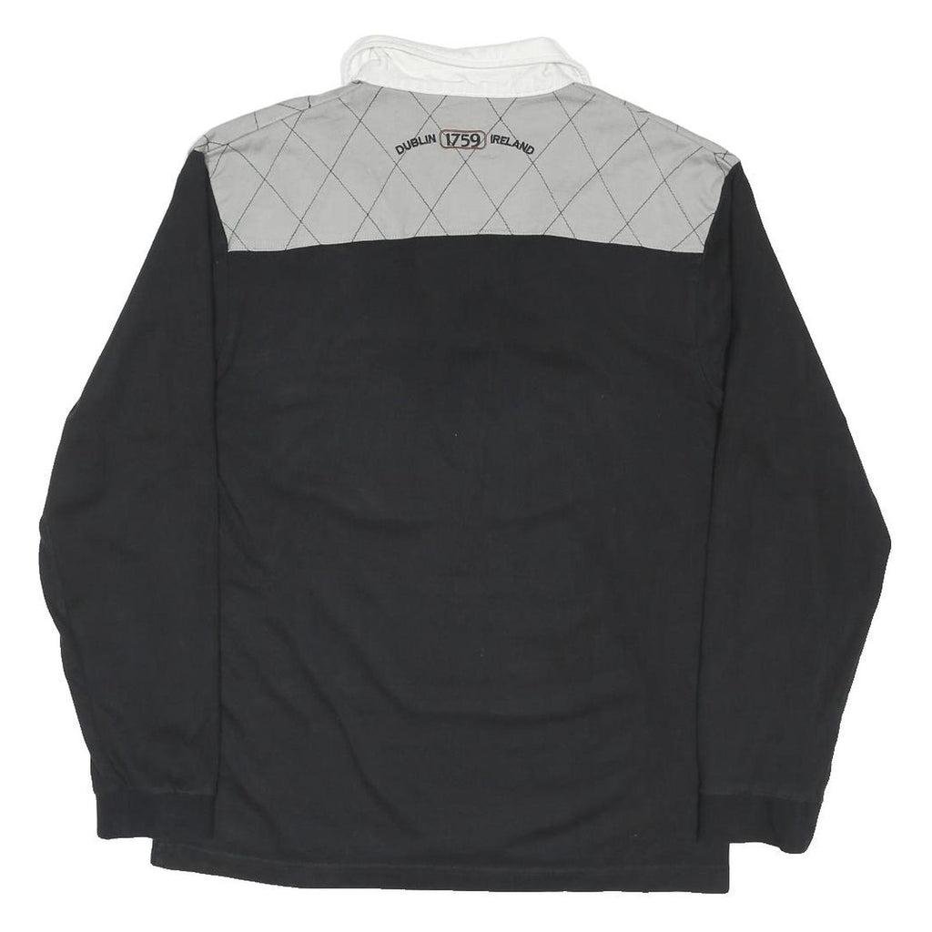 GUINNESS Womens Black & Grey Long Sleeve Plain M Cotton Blend Polo Shirt