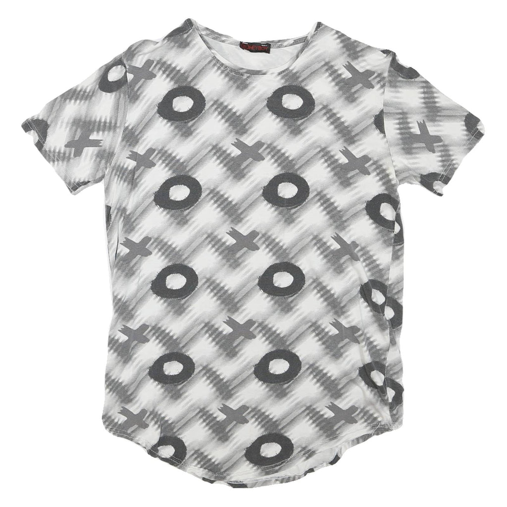 Womens White & Grey Modern Colourblock T-Shirt L Short Sleeve Crew Neck Graphic