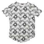 Womens White & Grey Modern Colourblock T-Shirt L Short Sleeve Crew Neck Graphic