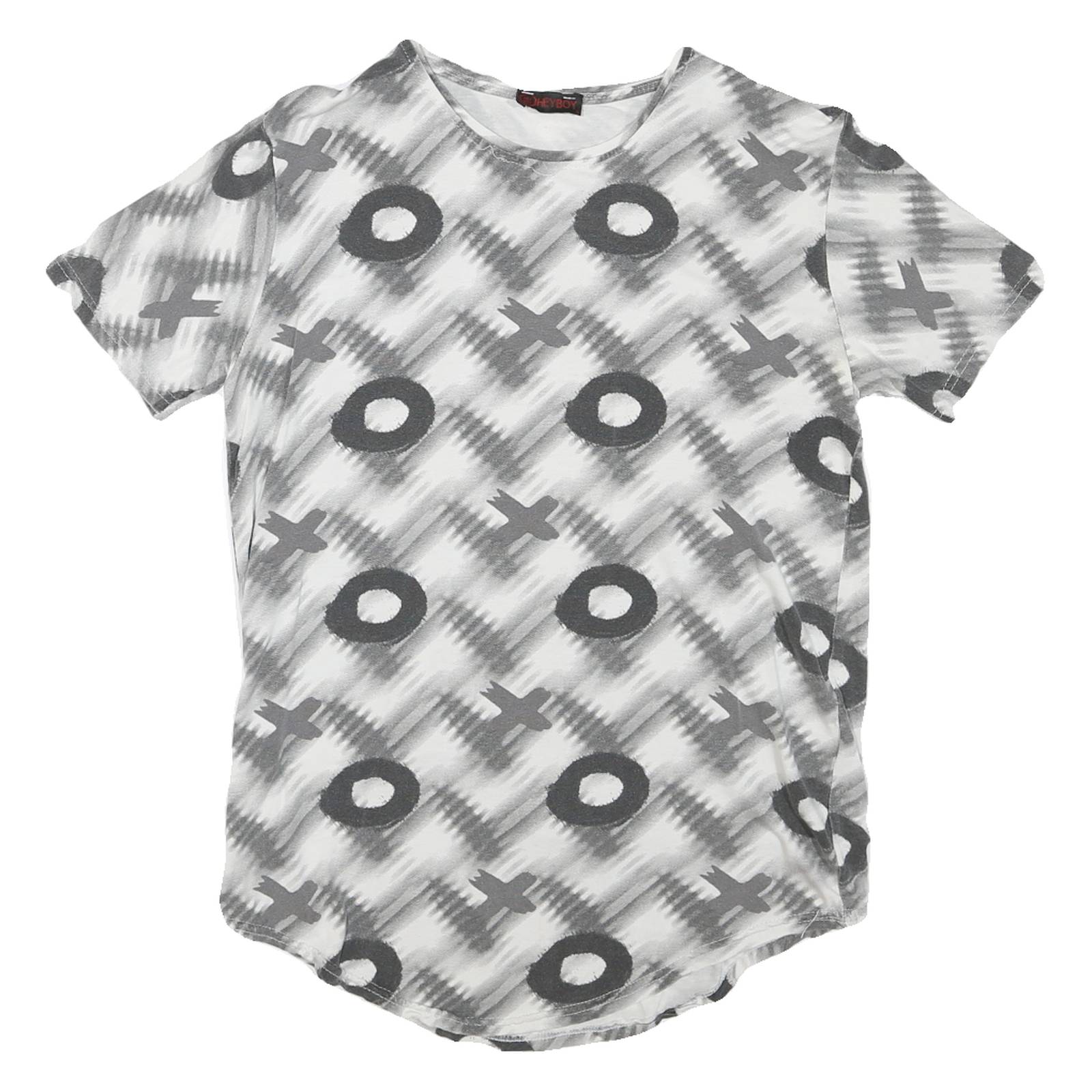 Womens White & Grey Modern Colourblock T-Shirt L Short Sleeve Crew Neck Graphic