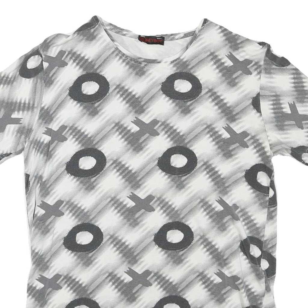 Womens White & Grey Modern Colourblock T-Shirt L Short Sleeve Crew Neck Graphic