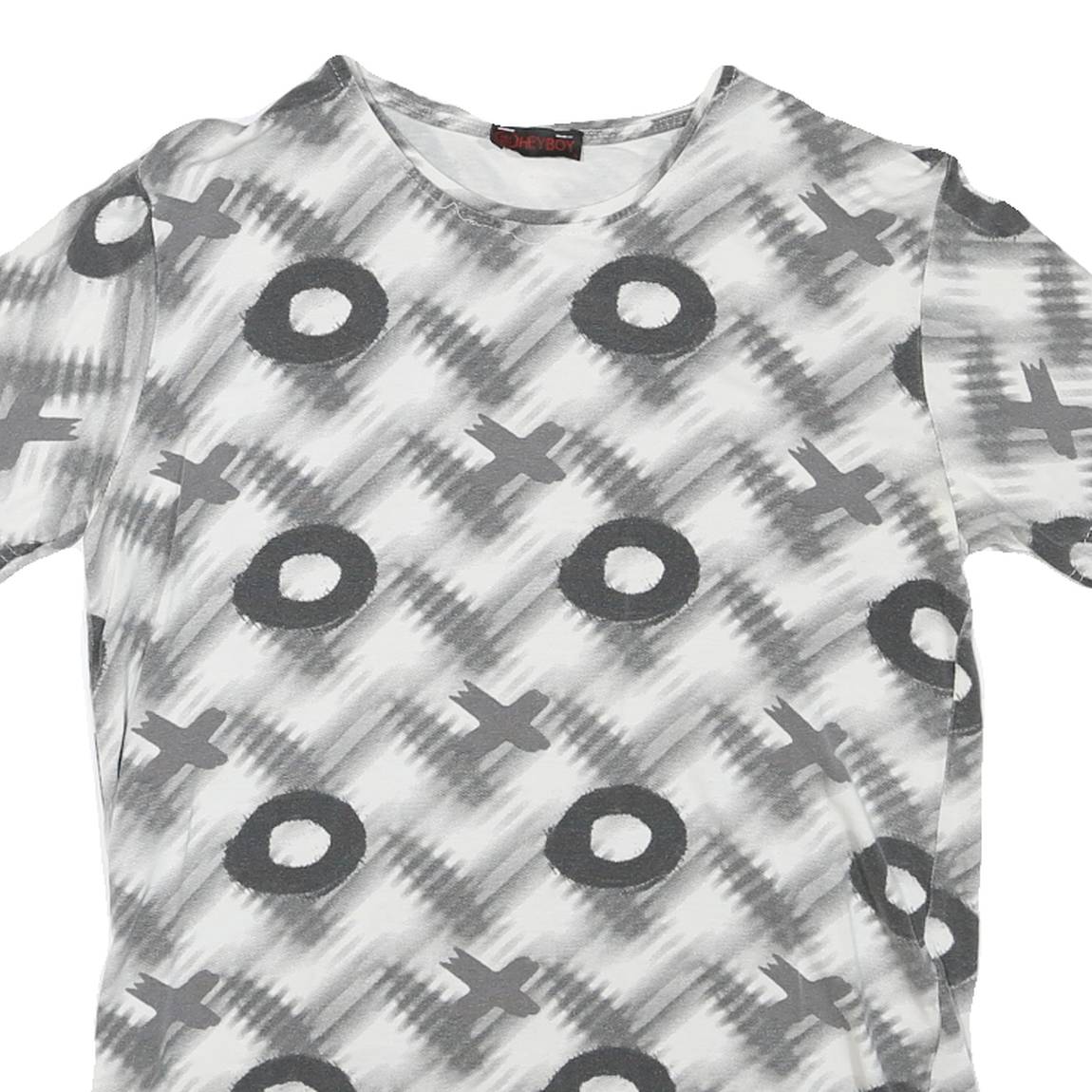 Womens White & Grey Modern Colourblock T-Shirt L Short Sleeve Crew Neck Graphic