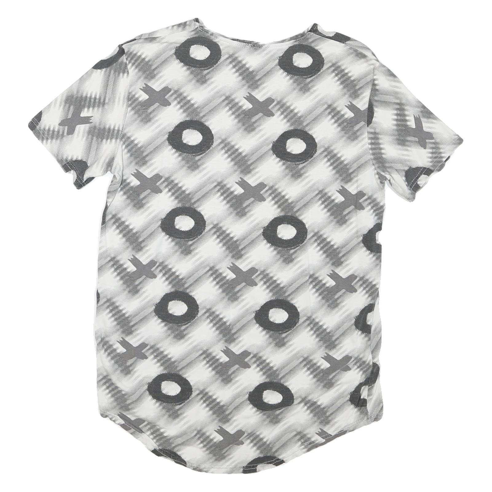 Womens White & Grey Modern Colourblock T-Shirt L Short Sleeve Crew Neck Graphic