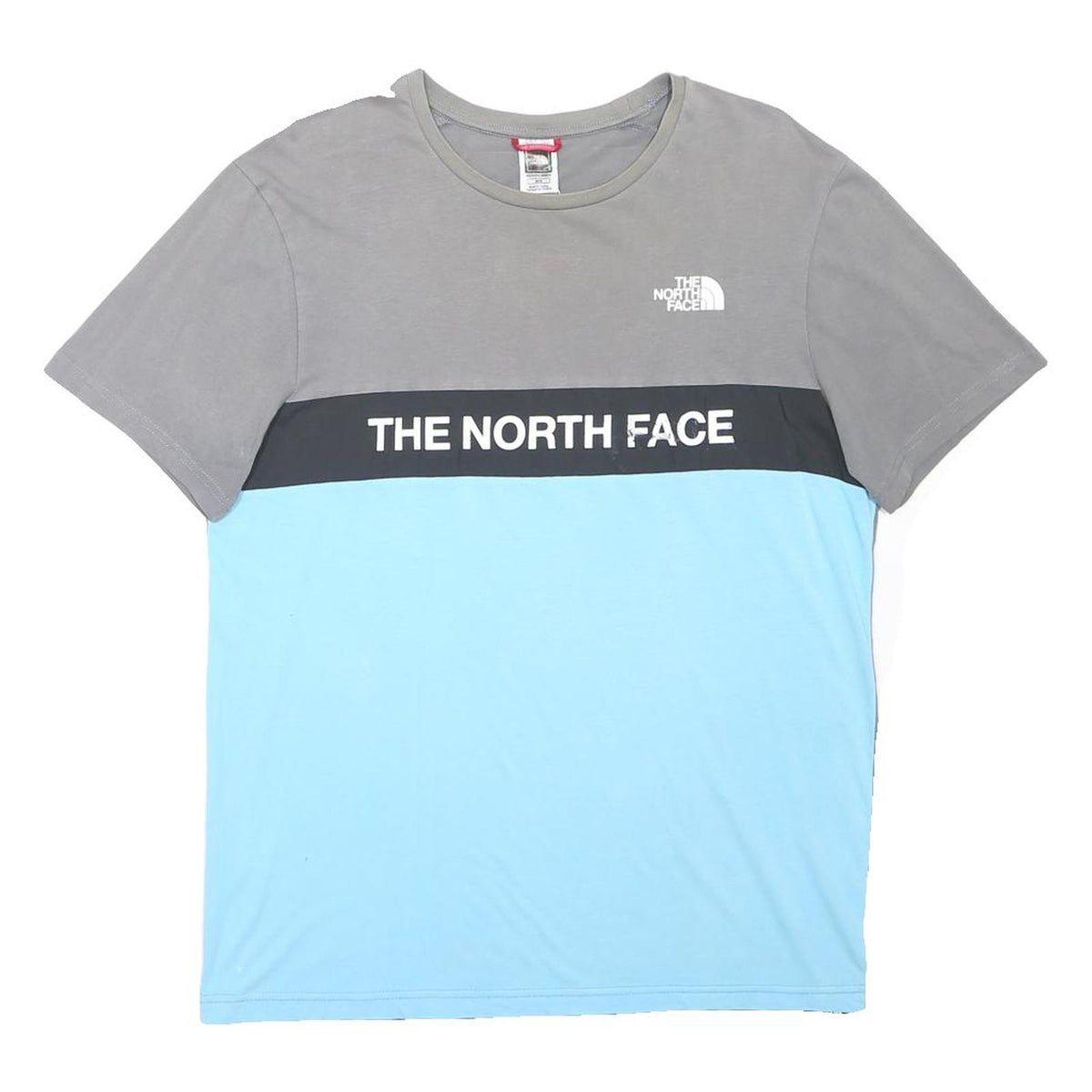 THE NORTH FACE Mens Grey & Blue Logo Graphic T-Shirt M Short Sleeve Crew Neck