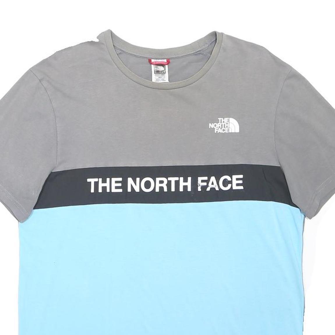 THE NORTH FACE Mens Grey & Blue Logo Graphic T-Shirt M Short Sleeve Crew Neck