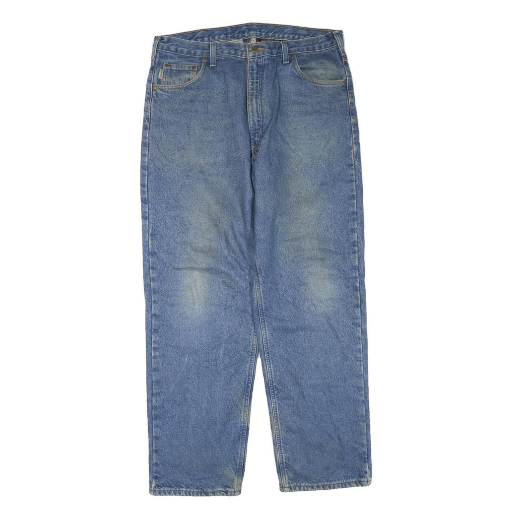 CARHARTT Mens Regular Fit Blue Denim Jeans W38 L32 Distressed Casual Zip