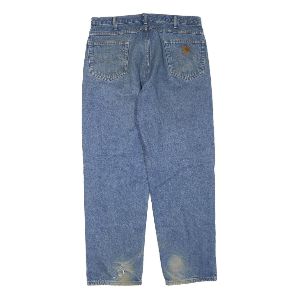 CARHARTT Mens Regular Fit Blue Denim Jeans W38 L32 Distressed Casual Zip