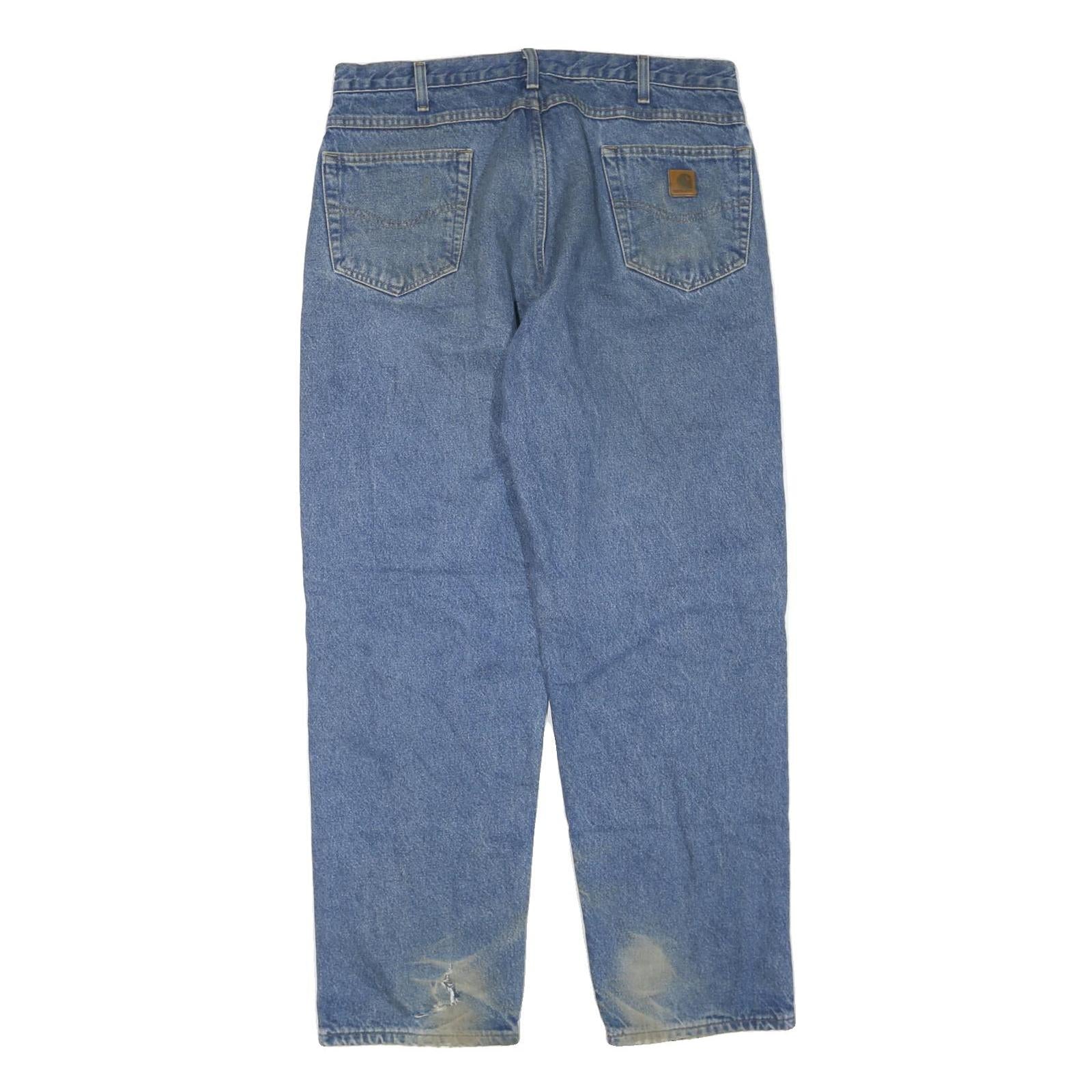 CARHARTT Mens Regular Fit Blue Denim Jeans W38 L32 Distressed Casual Zip