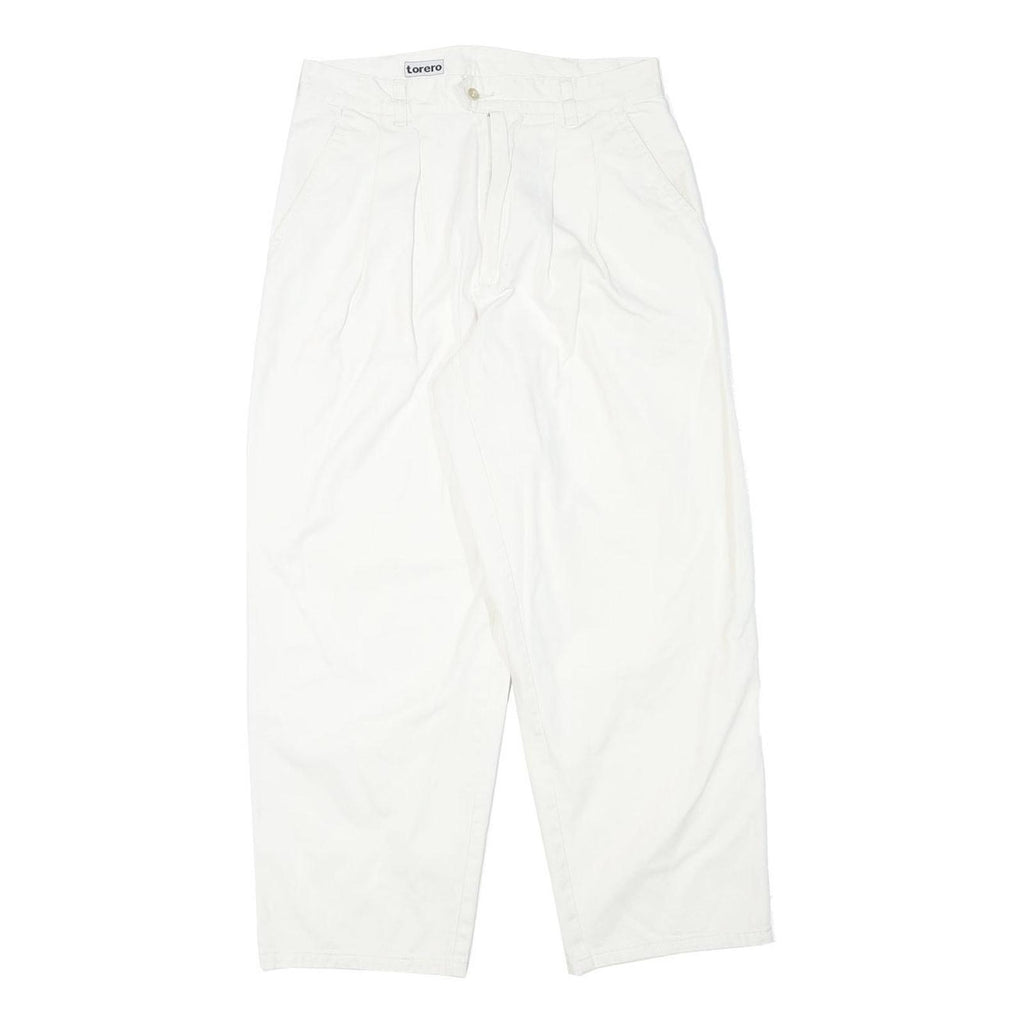 TORERO Womens Cotton Blend White Relaxed Straight Trousers W28 L26 Zip Closure