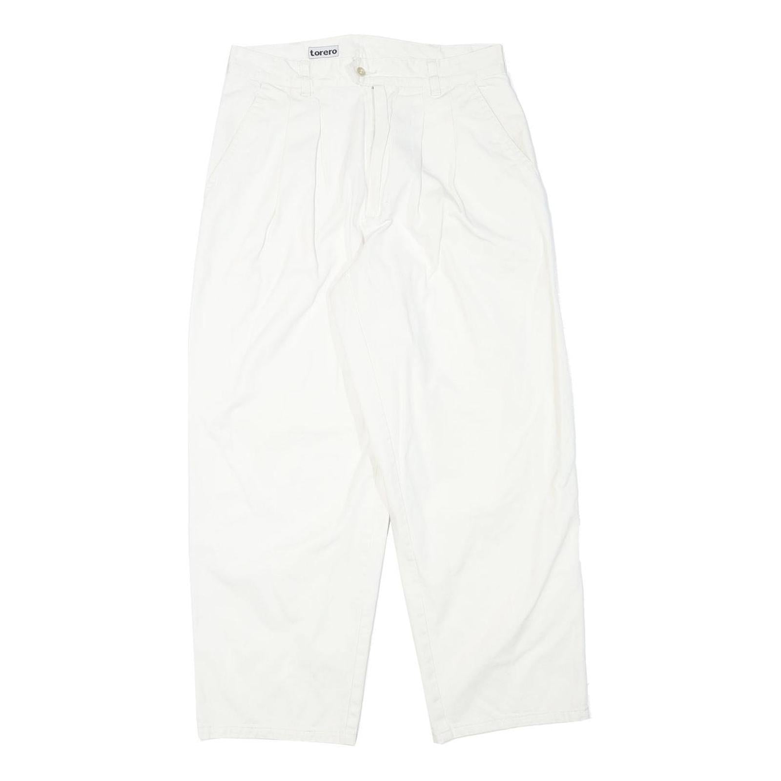 TORERO Womens Cotton Blend White Relaxed Straight Trousers W28 L26 Zip Closure