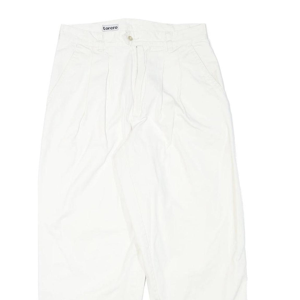 TORERO Womens Cotton Blend White Relaxed Straight Trousers W28 L26 Zip Closure