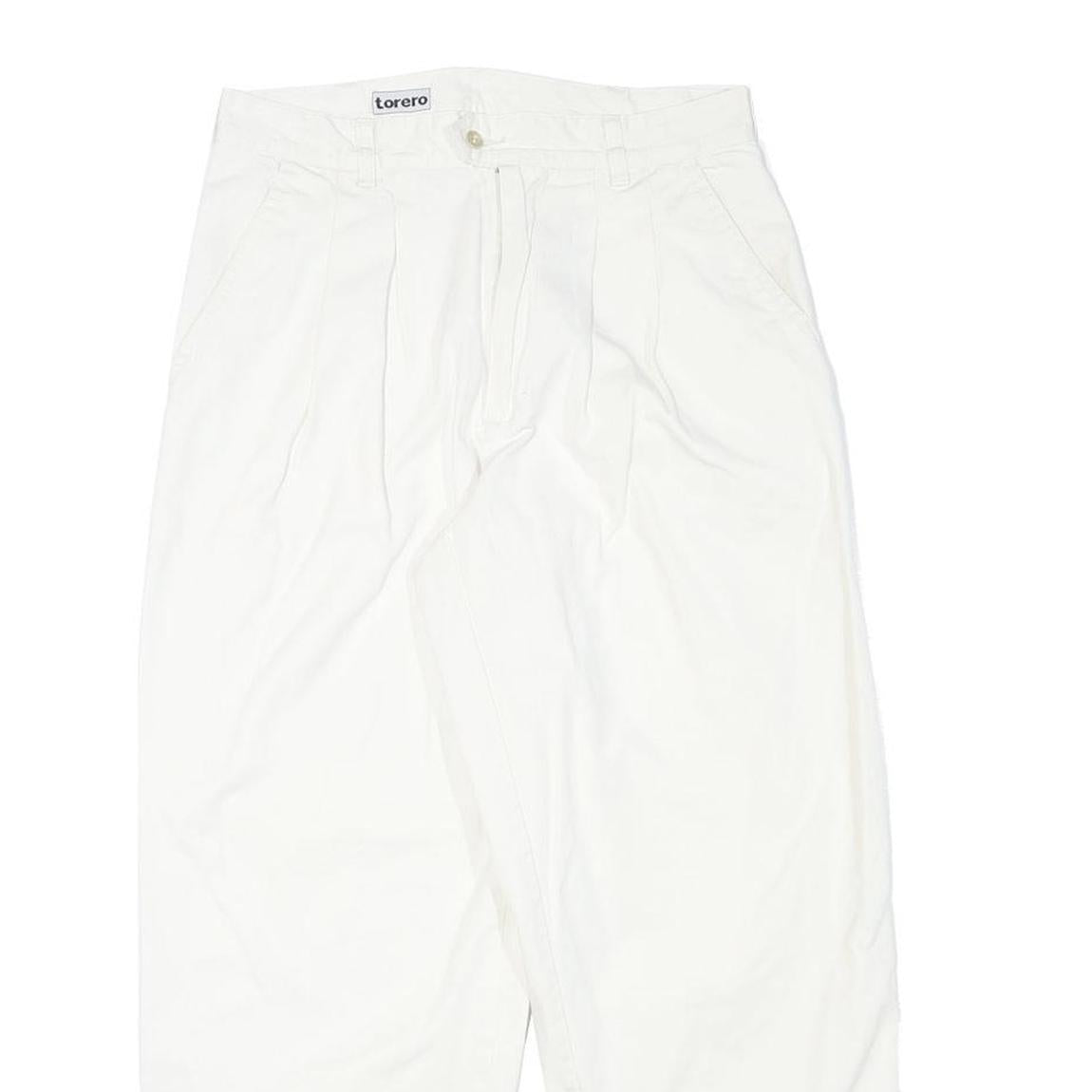 TORERO Womens Cotton Blend White Relaxed Straight Trousers W28 L26 Zip Closure