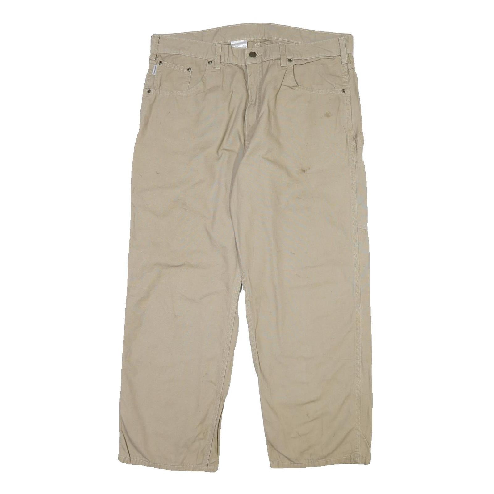 CARHARTT Mens Cotton Blend Beige Regular Fit Button Closure Trousers W40 L30