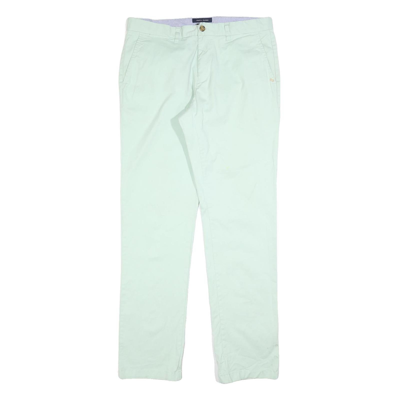 TOMMY HILFIGER Mens Cotton Blend White Regular Straight Trousers W34 L34 Smart