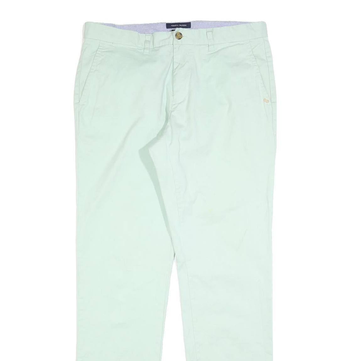 TOMMY HILFIGER Mens Cotton Blend White Regular Straight Trousers W34 L34 Smart