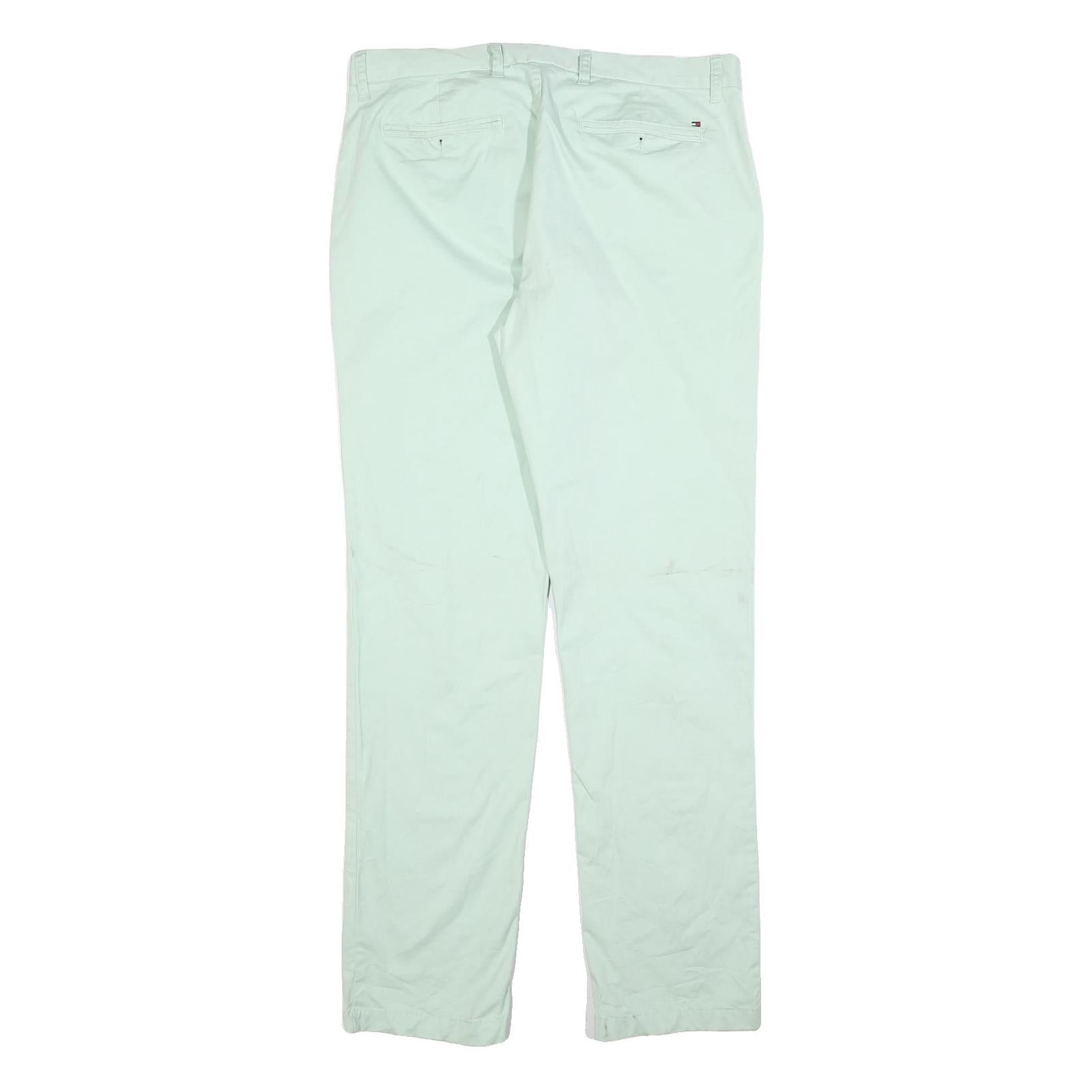 TOMMY HILFIGER Mens Cotton Blend White Regular Straight Trousers W34 L34 Smart