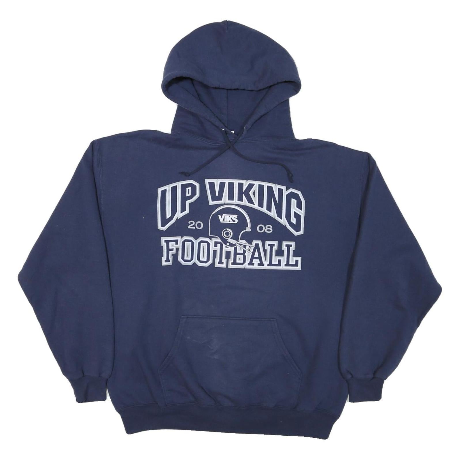 JERZEES Mens Navy Blue Up Viking Football Pullover Hoodie XL Coach Gallagher