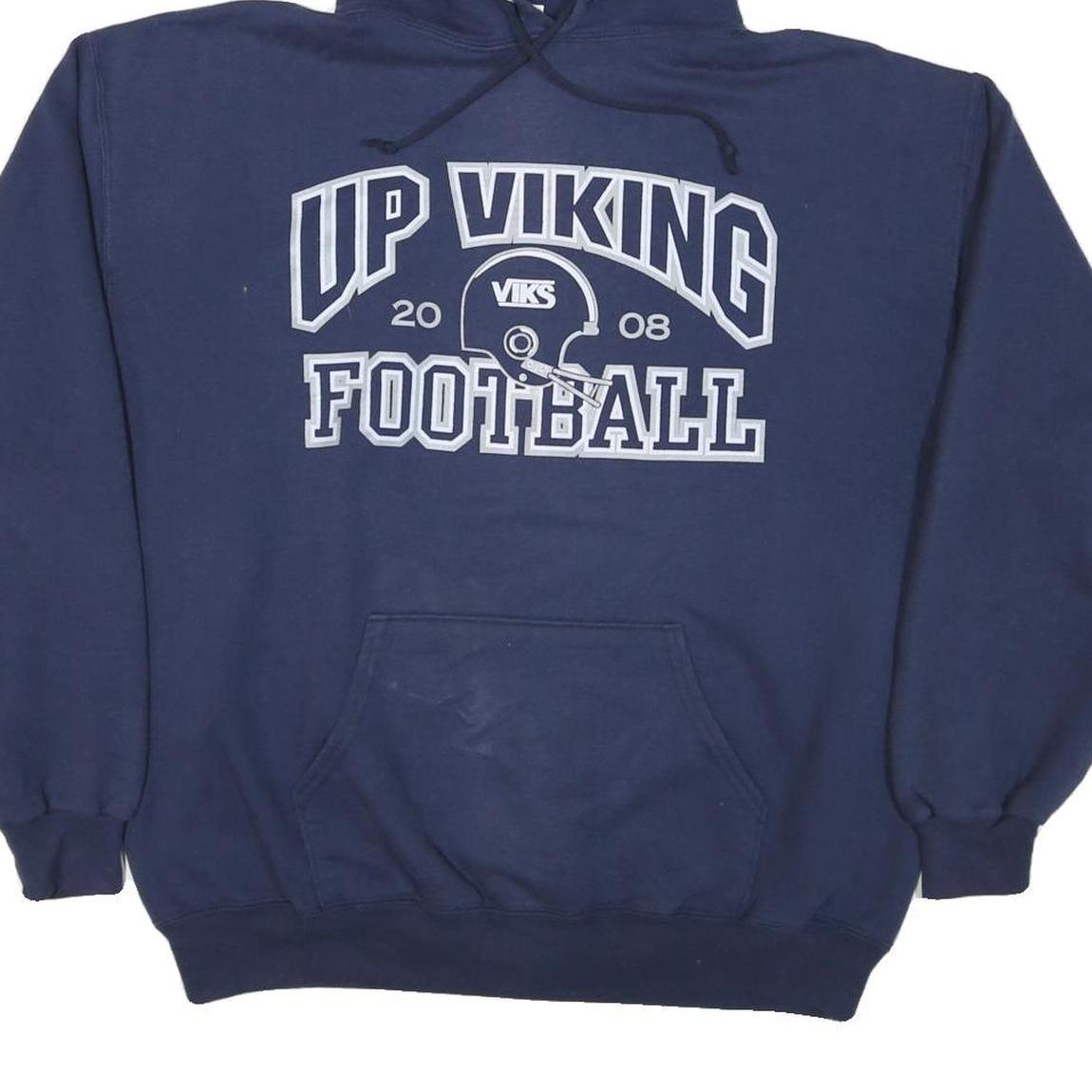 JERZEES Mens Navy Blue Up Viking Football Pullover Hoodie XL Coach Gallagher