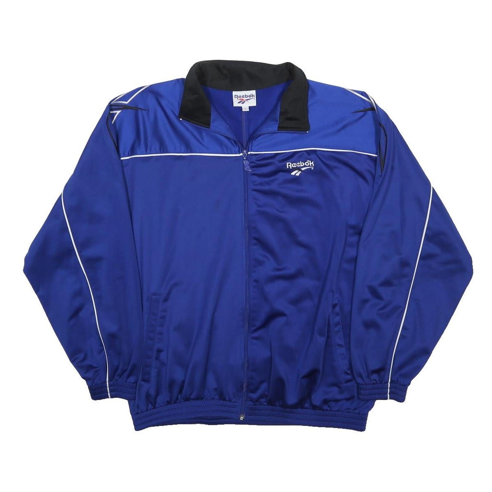 REEBOK Mens Blue & Black Track Jacket L Polyester Zip Athletic Sportswear