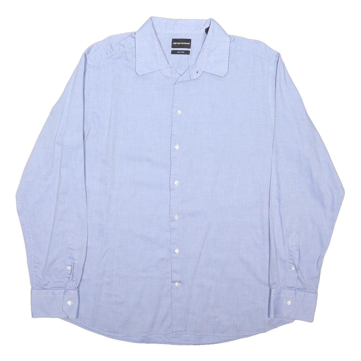 EMPORIO ARMANI Mens Blue Plain Shirt XL Cotton Blend Classic Long Sleeve Button
