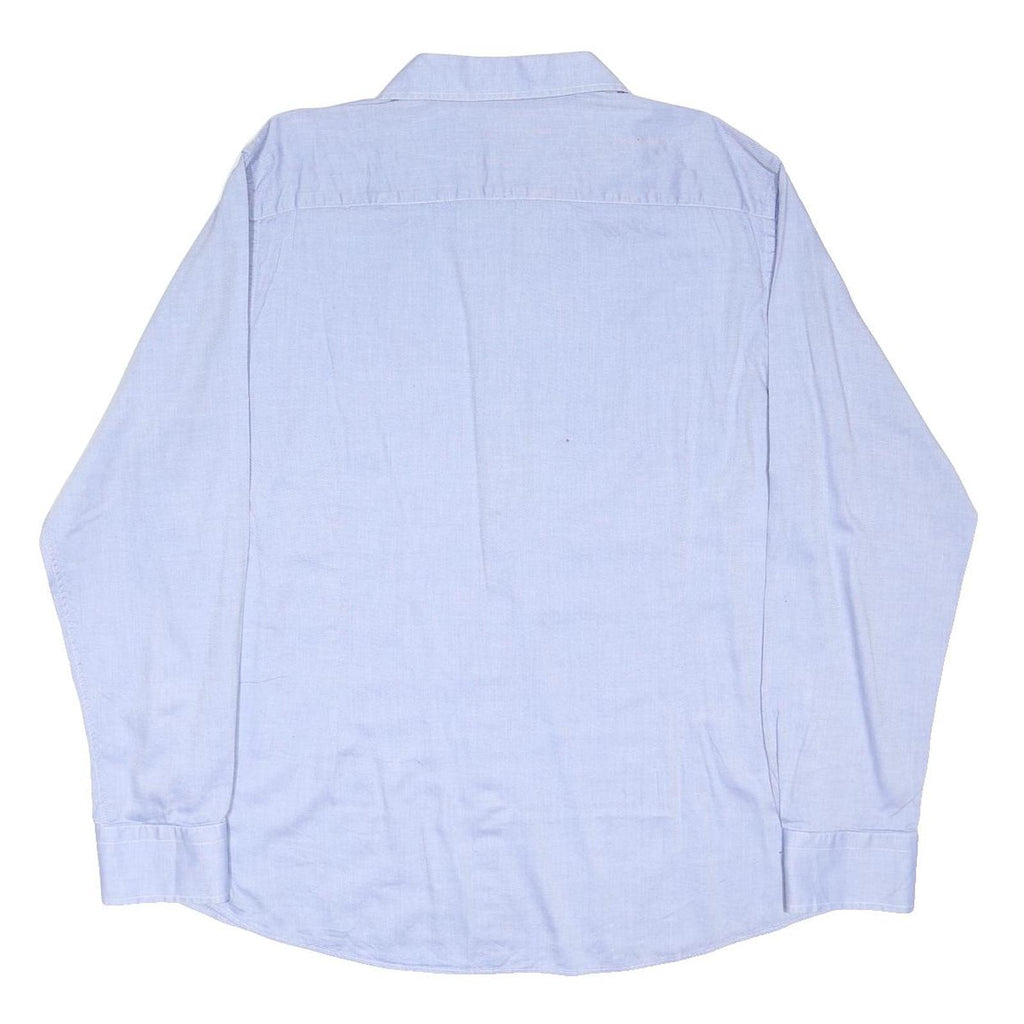 EMPORIO ARMANI Mens Blue Plain Shirt XL Cotton Blend Classic Long Sleeve Button