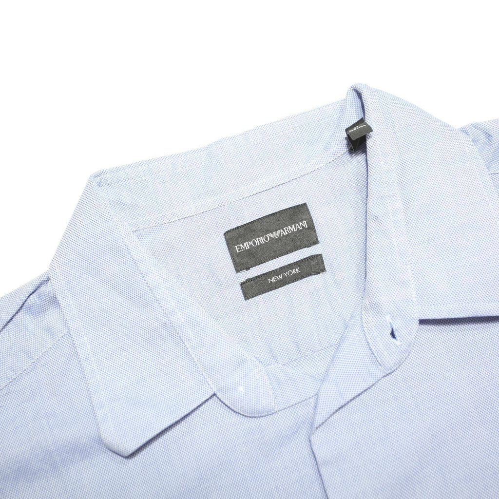 EMPORIO ARMANI Mens Blue Plain Shirt XL Cotton Blend Classic Long Sleeve Button