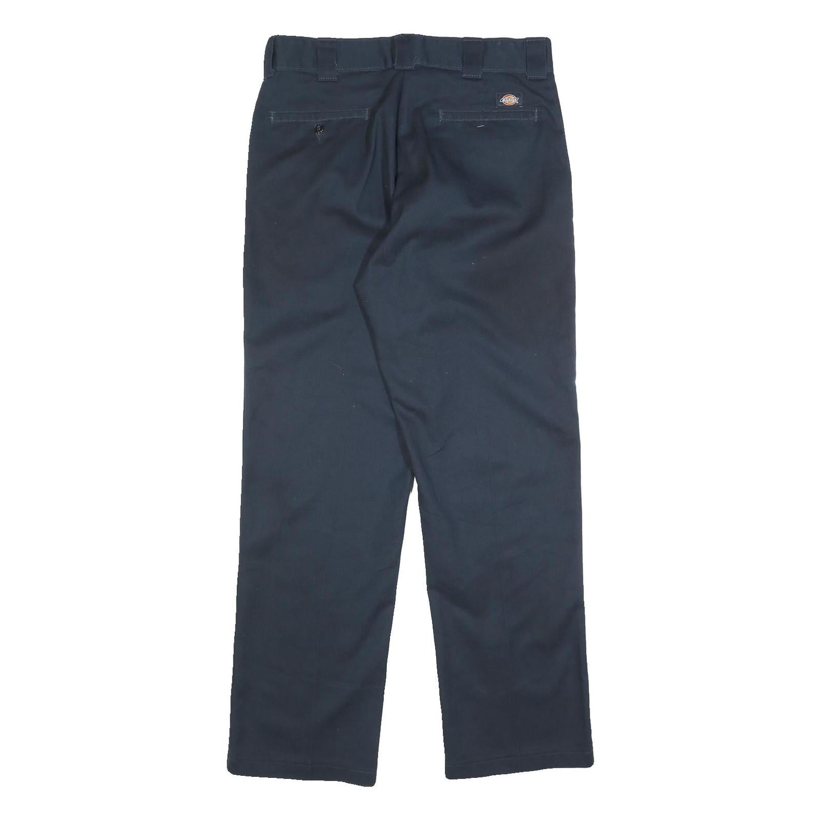 DICKIES Mens Cotton Blend Navy Regular Straight Trousers W34 L32 Workwear Zip