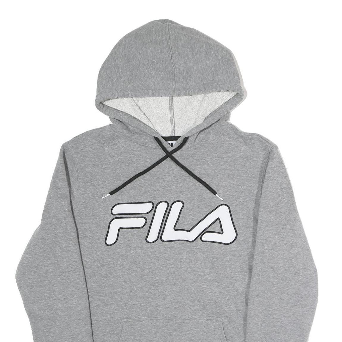 FILA Mens Grey Hoodie L Cotton Blend Pullover Drawstring Sweatshirt