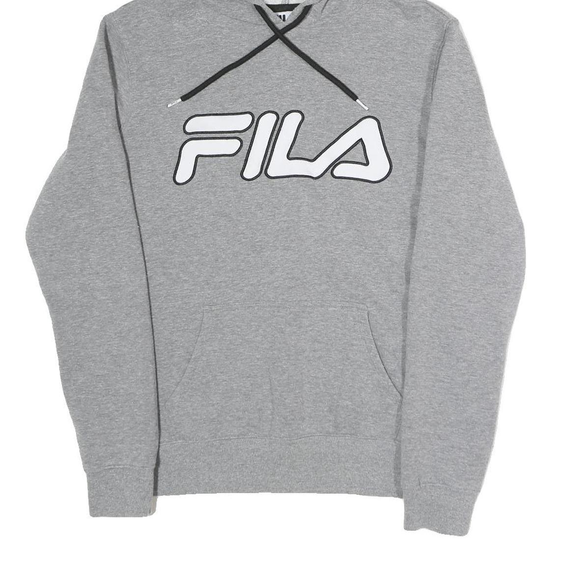 FILA Mens Grey Hoodie L Cotton Blend Pullover Drawstring Sweatshirt