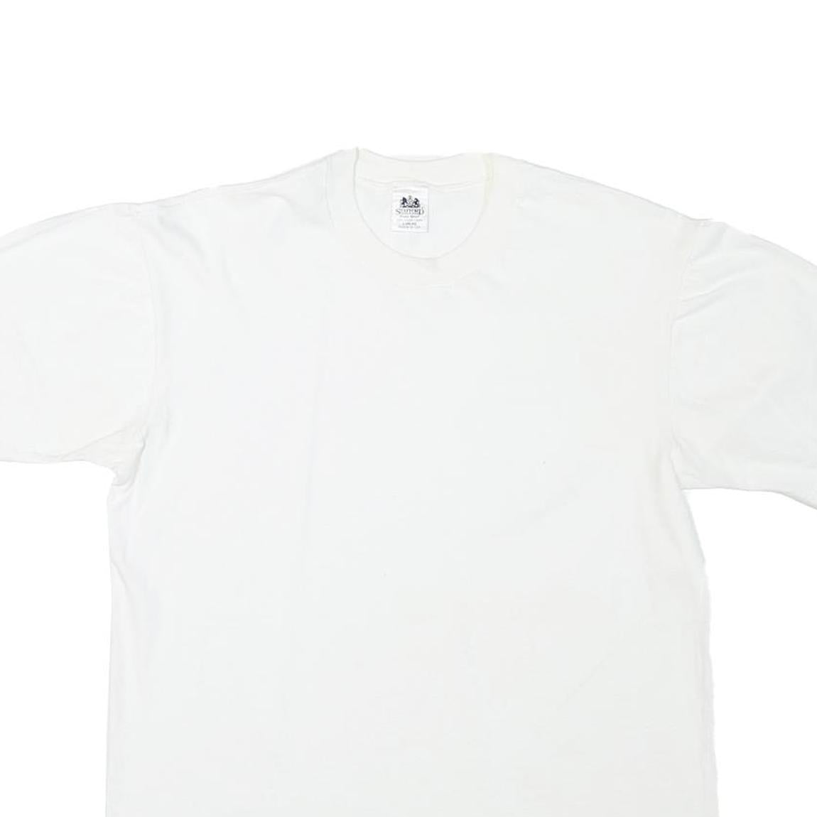 STAFFORD Mens White T-Shirt L Short Sleeve Crew Neck Plain Cotton Blend Classic