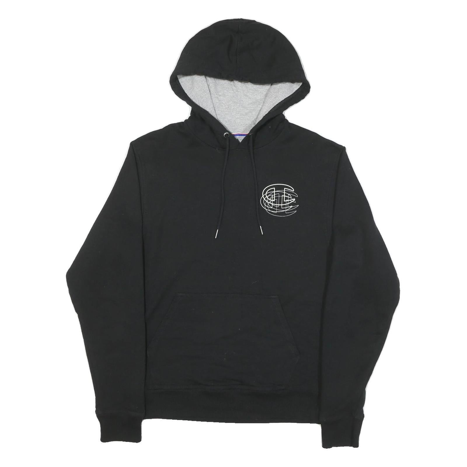 CHAMPION Mens Black Pullover Hoodie S Graphic Print Cotton Blend Streetwear