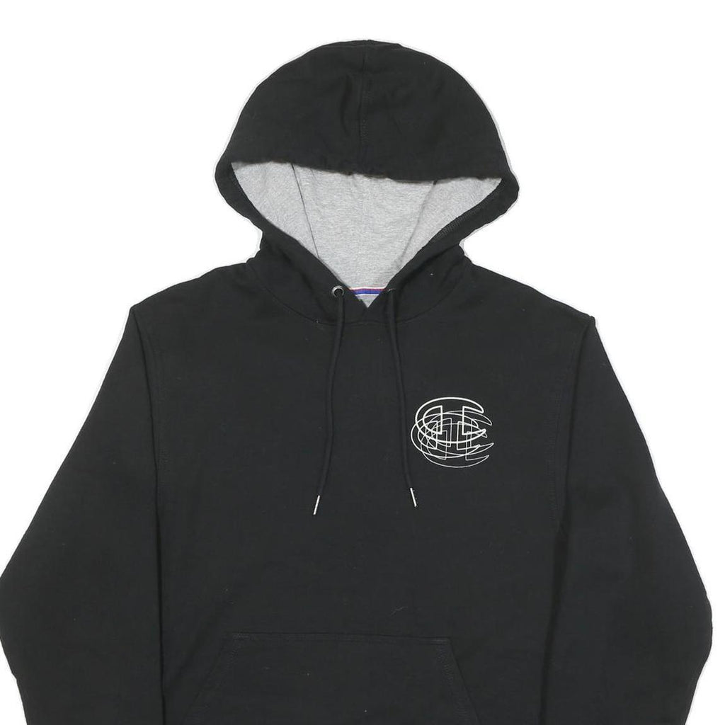 CHAMPION Mens Black Pullover Hoodie S Graphic Print Cotton Blend Streetwear