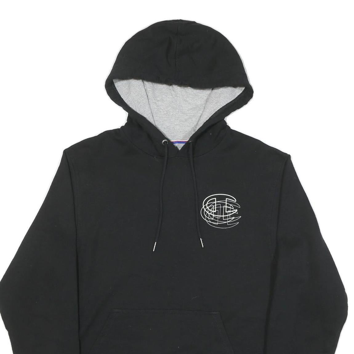 CHAMPION Mens Black Pullover Hoodie S Graphic Print Cotton Blend Streetwear