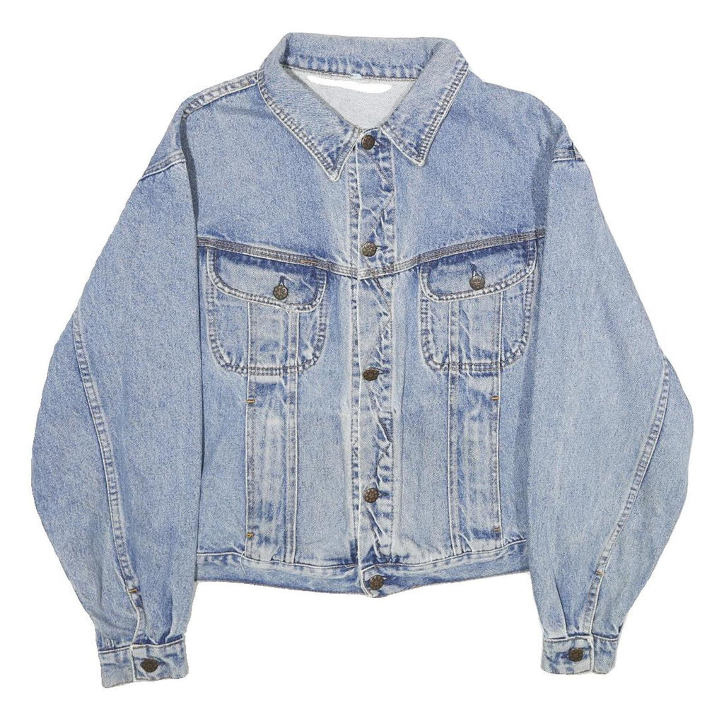 Womens Blue Denim Cotton Jacket XL Button Plain Classic Casual Retro