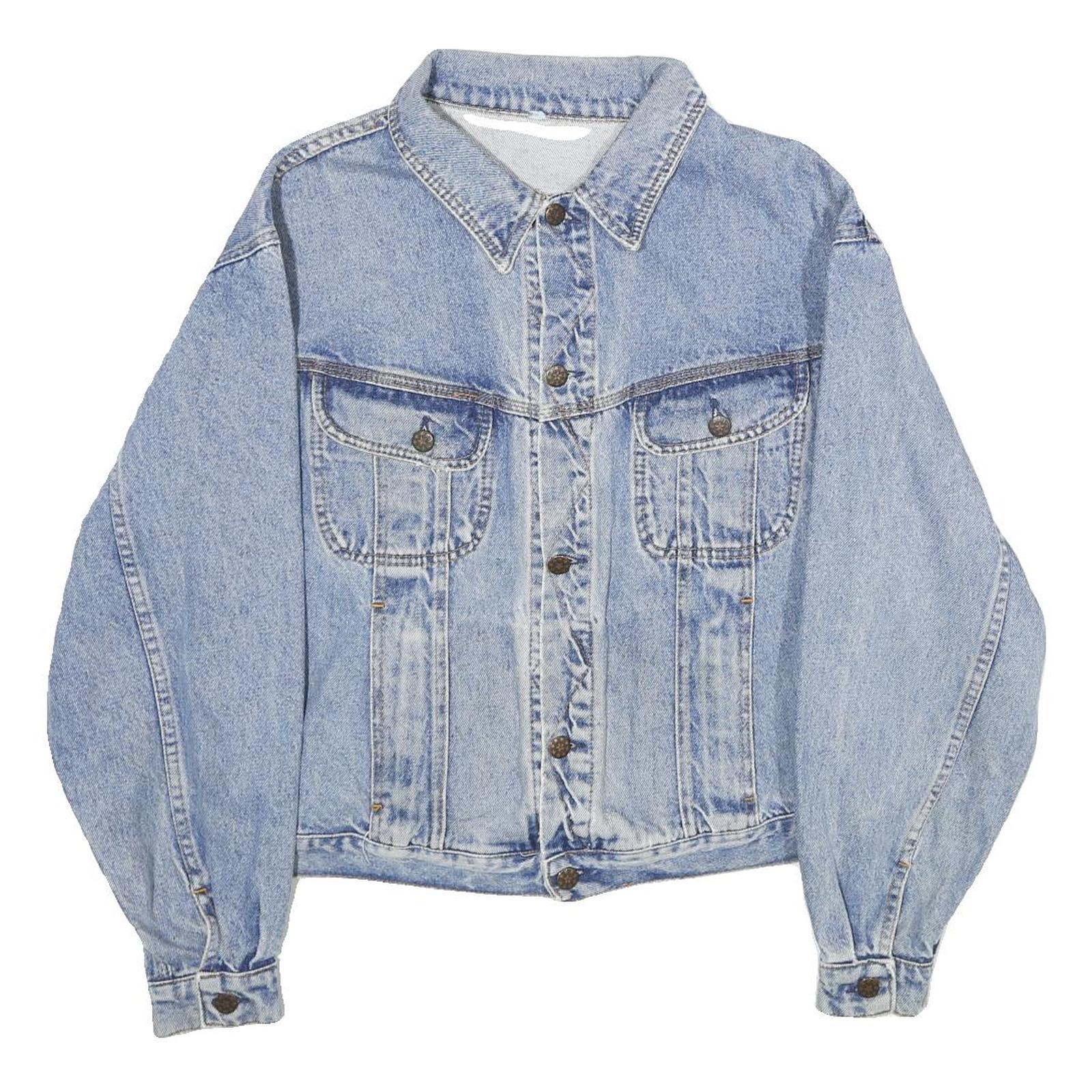 Womens Blue Denim Cotton Jacket XL Button Plain Classic Casual Retro