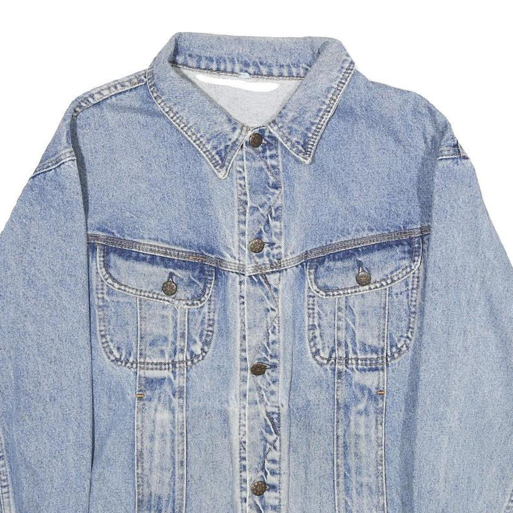 Womens Blue Denim Cotton Jacket XL Button Plain Classic Casual Retro