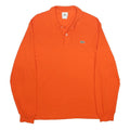 LACOSTE Mens Orange Long Sleeve Plain Polo Shirt L Classic Cotton Casual