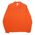 LACOSTE Mens Orange Long Sleeve Plain Polo Shirt L Classic Cotton Casual