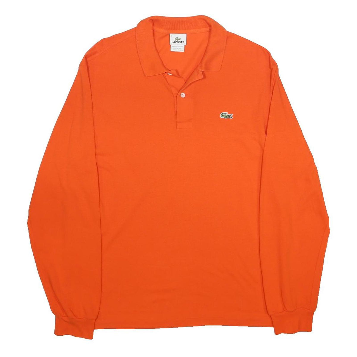 LACOSTE Mens Orange Long Sleeve Plain Polo Shirt L Classic Cotton Casual