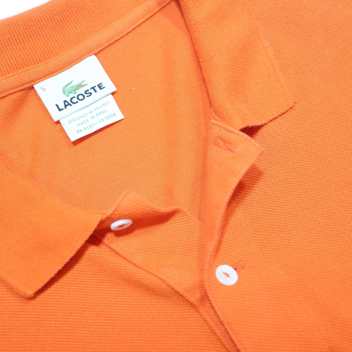 LACOSTE Mens Orange Long Sleeve Plain Polo Shirt L Classic Cotton Casual