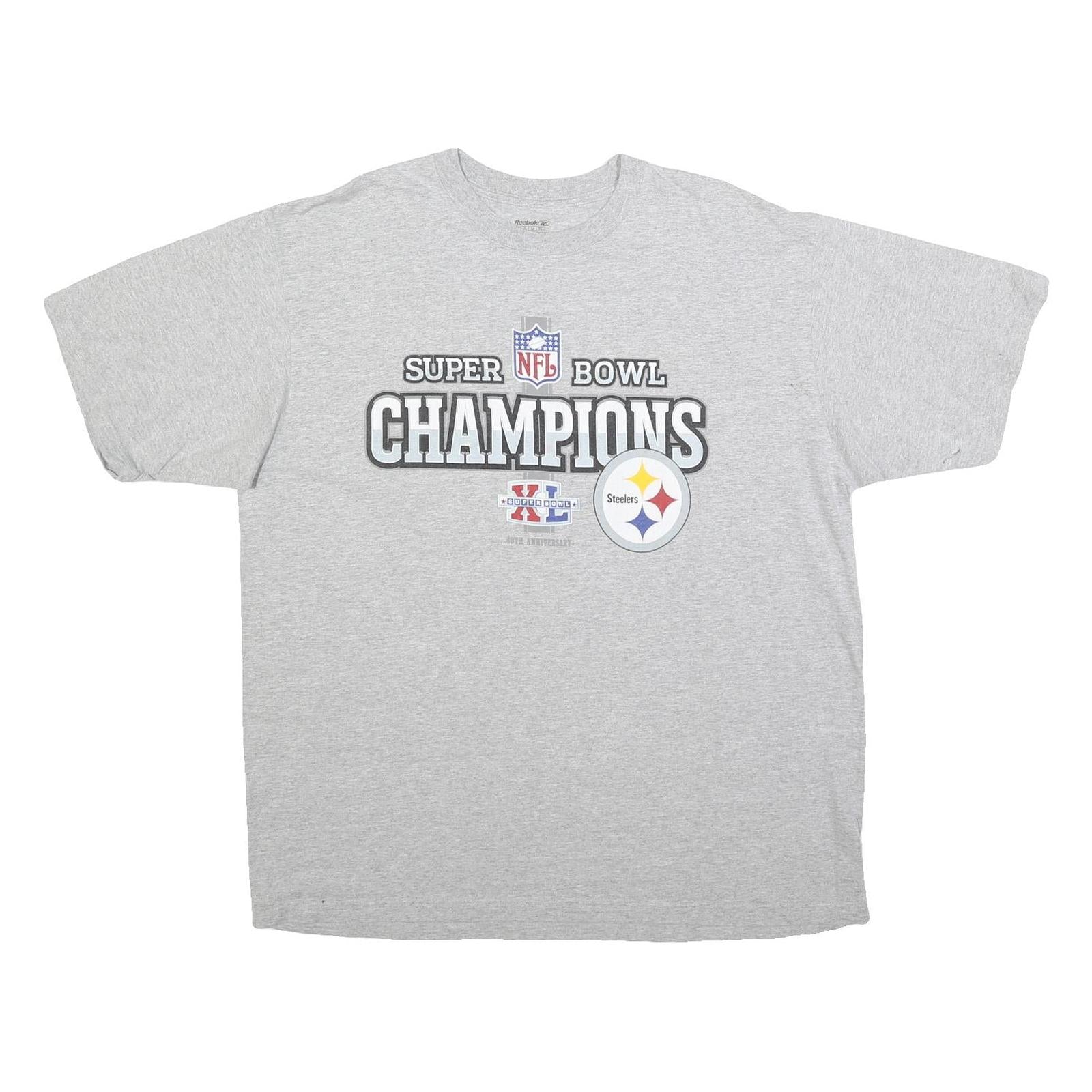 REEBOK Mens Grey Super Bowl Champions Graphic T-Shirt XL Short Sleeve Crew Neck
